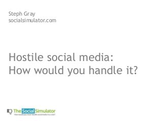 Hostile social media:
How would you handle it?
Steph Gray
socialsimulator.com
 