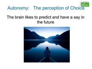 Autonomy: The perception of Choice
The brain likes to predict and have a say in
the future
 