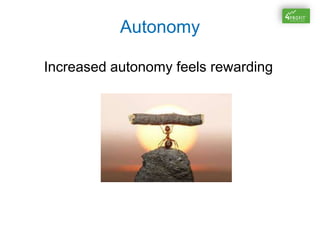 Autonomy
Increased autonomy feels rewarding
 