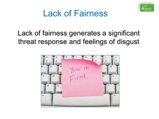 Lack of Fairness
Lack of fairness generates a significant
threat response and feelings of disgust
 