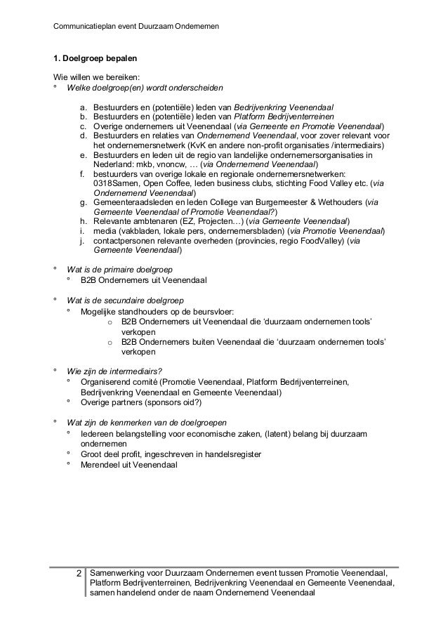 Communicatieplan event duurzaam ondernemen