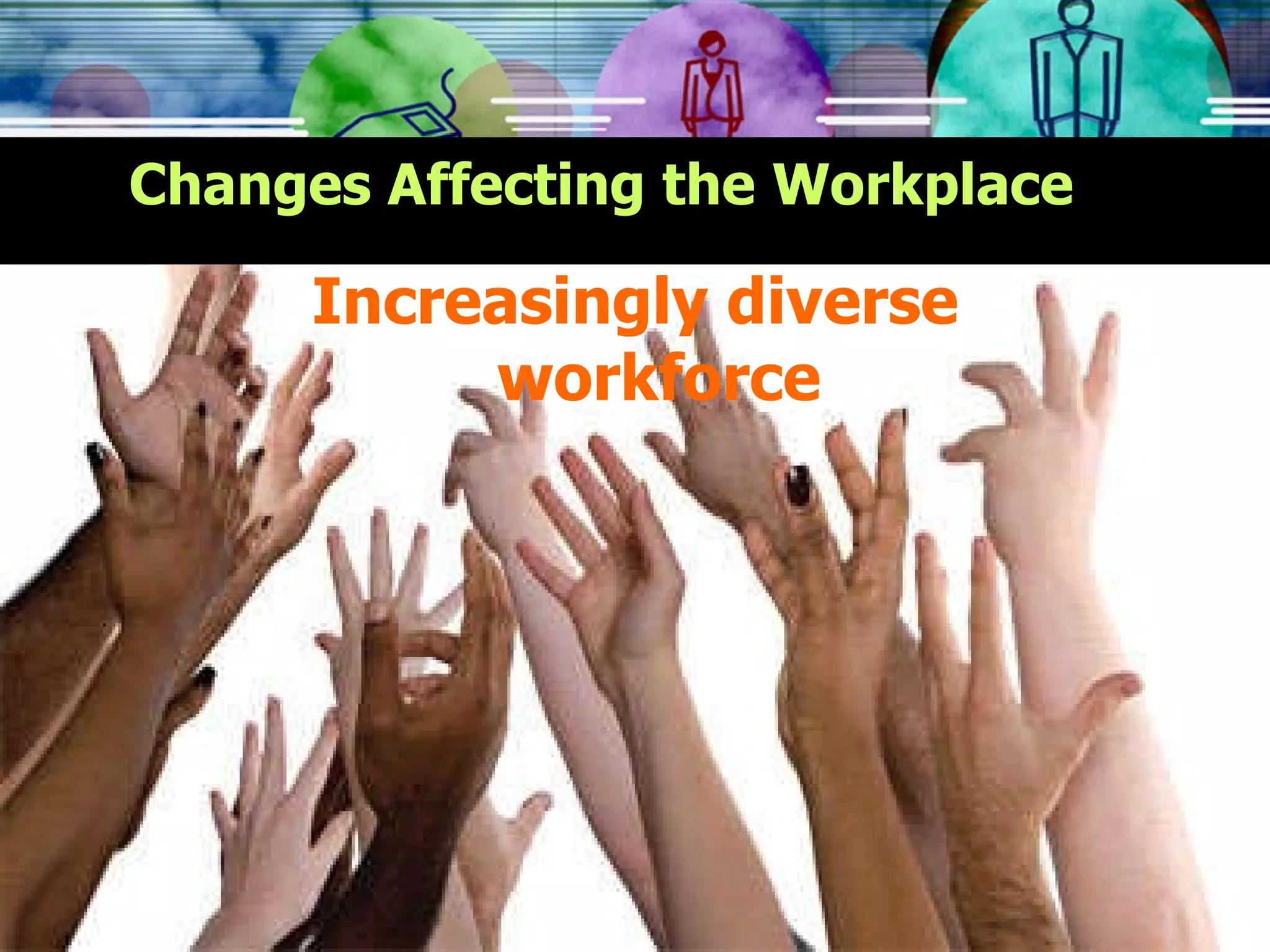 Changes Affecting the Workplace Increasingly diverse workforce 