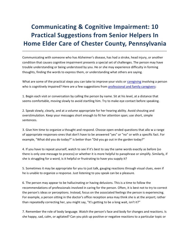 Communicating Cognitive Impairment 10 Practical Suggestions From Se