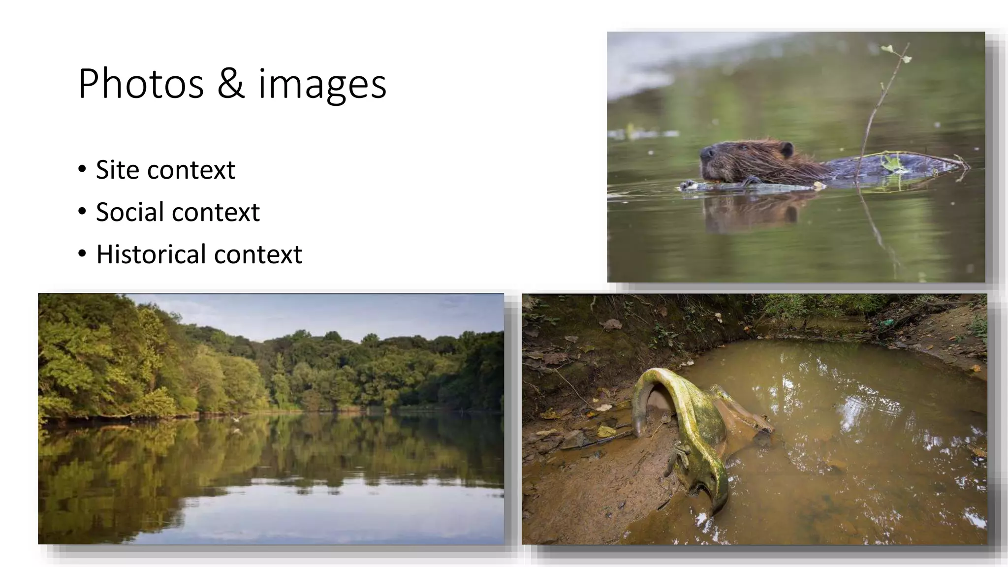 Photos & images
• Site context
• Social context
• Historical context
 