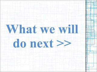 What we will do next >> 