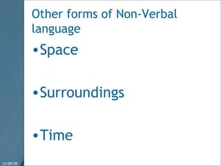 Other forms of Non-Verbal language Space Surroundings  Time  