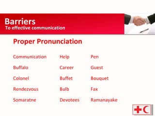 Proper Pronunciation Communication Help Pen Buffalo Career Guest  Colonel Buffet Bouquet Rendezvous Bulb Fax Somaratne Devotees Ramanayake Barriers  To effective communication 