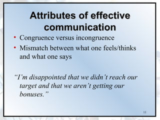Attributes of effective communication ,[object Object],[object Object],[object Object]