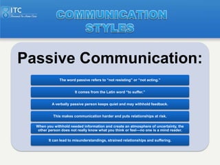 Passive Communication:
              The word passive refers to ―not resisting‖ or ―not acting.‖


                       ...