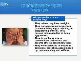 Why people behave in a
passive way:
• They believe they have no rights.
• They fear negative consequences
  (someone being...