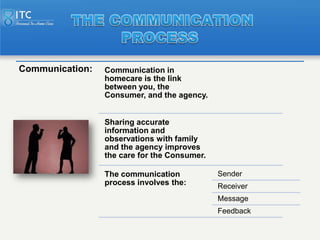 Communication:   Communication in
                 homecare is the link
                 between you, the
                ...