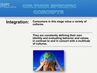 Integration:   Consumers in this stage value a variety of
               cultures.



               They are constantly d...