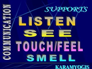 COMMUNICATION SUPPORTS SEE TOUCH/FEEL SMELL LISTEN 