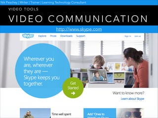 Nik Peachey | Writer | Trainer | Learning Technology Consultant

VIDEO TOOLS

V I D E O C O M M U N I C AT I O N
http://www.skype.com

 