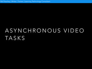 Nik Peachey | Writer | Trainer | Learning Technology Consultant

ASYNCHRONOUS VIDEO
TA S K S

 