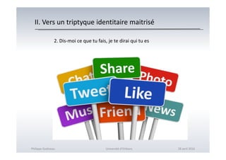 II. Vers un triptyque identitaire maitrisé
2. Dis-moi ce que tu fais, je te dirai qui tu es
Philippe Godiveau Université d'Orléans 28 avril 2016
 