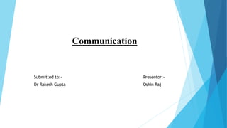 Communication
Submitted to:- Presentor:-
Dr Rakesh Gupta Oshin Raj
 