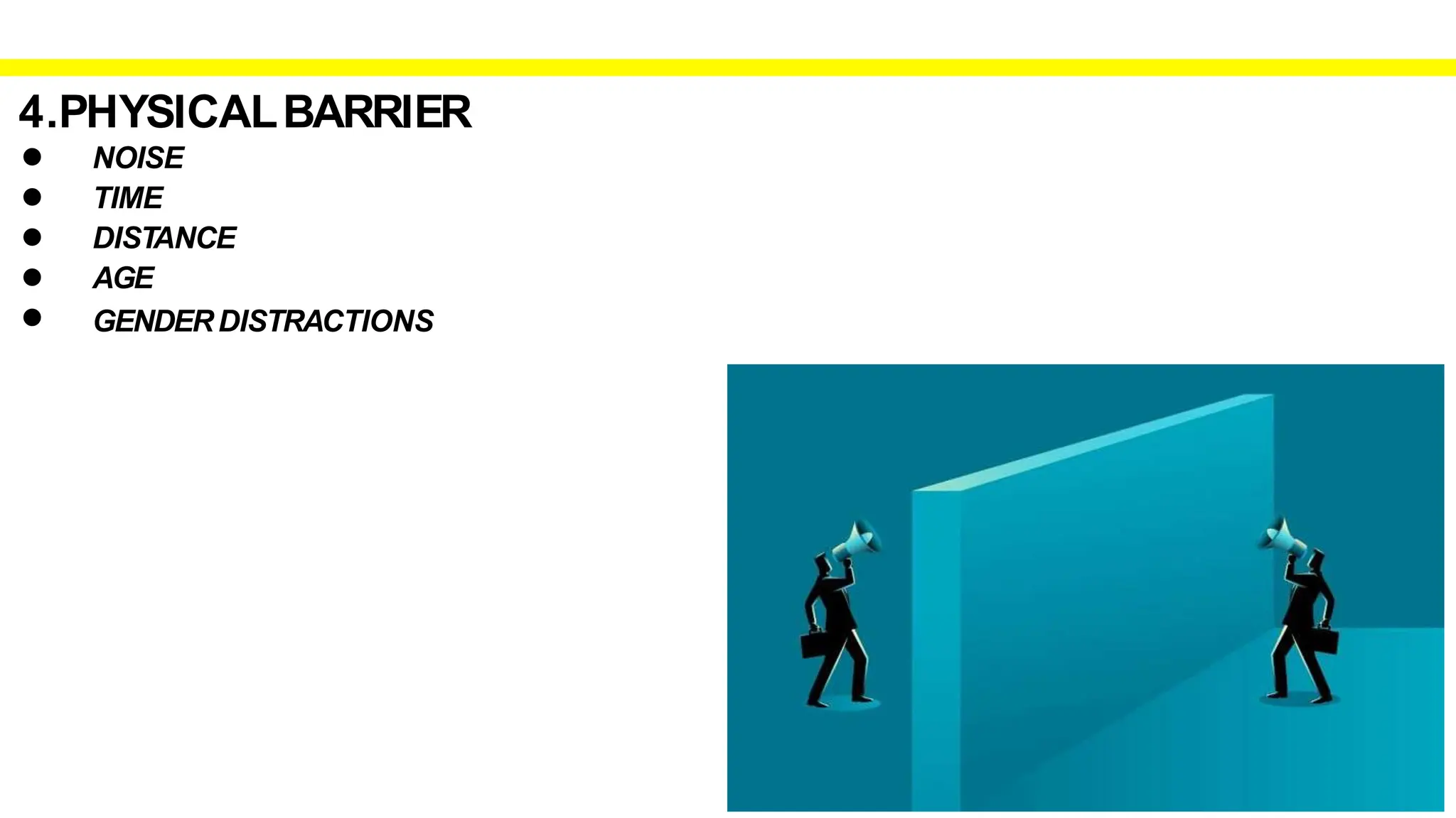 4.PHYSICALBARRIER
•
•
•
•
•
NOISE
TIME
DISTANCE
AGE
GENDERDISTRACTIONS
 