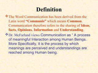 Comms Definition Communication skills for career enhancement and development | PPT