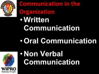 Communication in the Organization  Written Communication Oral Communication Non Verbal Communication 