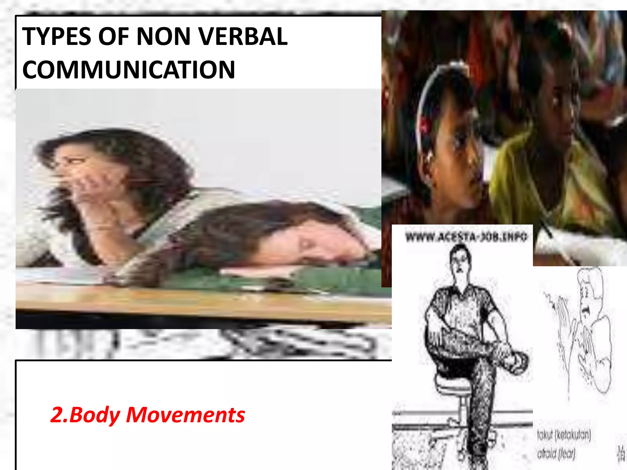 TYPES OF NON VERBAL
COMMUNICATION
2.Body Movements
 