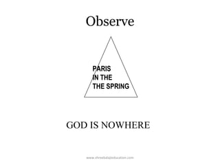Observe

PARIS
IN THE
THE SPRING

GOD IS NOWHERE

www.shreebalajieducation.com

 
