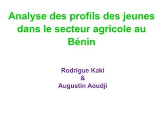 Analyse des profils des jeunes
dans le secteur agricole au
Bénin
Rodrigue Kaki
&
Augustin Aoudji
 