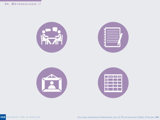 0 4 . M É T H O D O L O G I E / /
COLLOQUE SCIENTIFIQUE INTERNATIONAL SUR LES TIC EN ÉDUCATION | ROLAND, EMPLIT & UYTTEBROUCK | 19
 