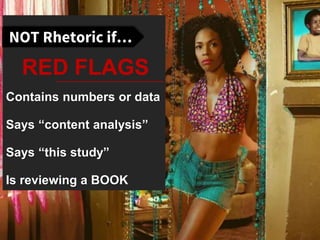 Contains numbers or data
Says “content analysis”
Says “this study”
Is reviewing a BOOK
RED FLAGS
 