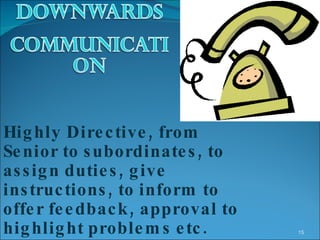Highly Directive, from Senior to subordinates, to assign duties, give instructions, to inform to offer feedback, approval to highlight problems etc. 