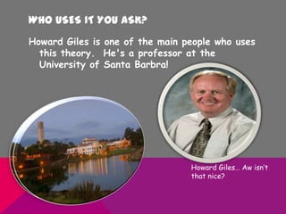 WHO USES IT YOU ASK?
Howard Giles is one of the main people who uses
this theory. He's a professor at the
University of Santa Barbra!
Howard Giles… Aw isn’t
that nice?
 