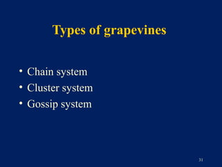 Types of grapevines

• Chain system
• Cluster system
• Gossip system



                             31
 