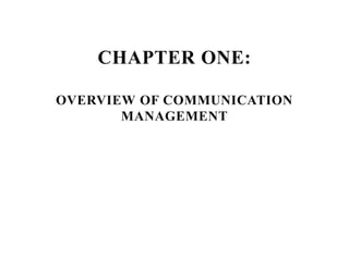 CHAPTER ONE:
OVERVIEW OF COMMUNICATION
MANAGEMENT
 