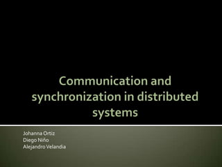 Communication and synchronization in distributed systems  Johanna Ortiz Diego Niño Alejandro Velandia 