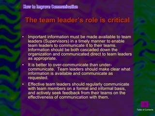 <ul><li>Important information must be made available to team leaders (Supervisors) in a timely manner to enable team leade...