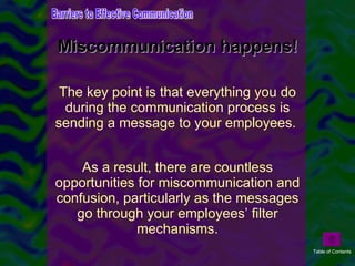 Miscommunication happens! <ul><li>The key point is that everything you do during the communication process is sending a me...