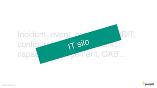 Incident, event, problem, COBIT,
conﬁguration management,
capacity management, CAB…
Gareth Rushgrove
IT silo
 