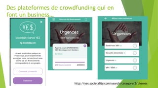 Des plateformes de crowdfunding qui en
font un business…
http://yes.societality.com/search/category/2/themes
 