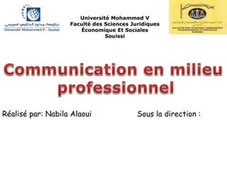 Réalisé par: Nabila Alaoui
Université Mohammed V
Faculté des Sciences Juridiques
Économique Et Sociales
Souissi
Sous la direction :
 