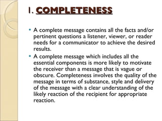 Completeness Message Communication skills | PPT
