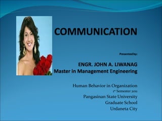 Human Behavior in Organization 1 st  Semester 2011 Pangasinan State University Graduate School Urdaneta City 