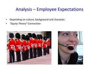Analysis – Employee Expectations Depending on culture, background and character. “ Equity Theory”  Connection 