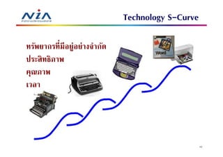 Technology S-Curve

ทรัพยากรทีมีอยู่อย่างจํากัด
ประสิ ทธิภาพ
คุณภาพ
เวลา




                                                   44
 