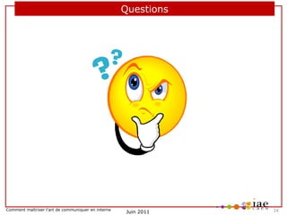 Questions

Comment maîtriser l’art de communiquer en interne

Juin 2011

     24

 