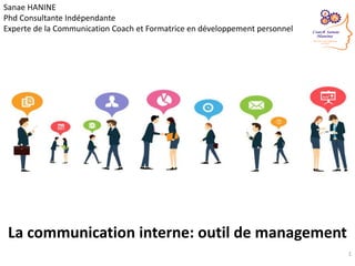 1
La communication interne: outil de management
Sanae HANINE
Phd Consultante Indépendante
Experte de la Communication Coach et Formatrice en développement personnel
 
