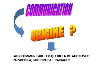 LATIN COMMUNICARE (1361): ETRE EN RELATION AVEC,
S’ASSOCIER A, PARTICIPER A…, PARTAGER
 