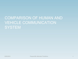 8/26/2013 1Prepared By: Bashudev Timalshina
COMPARISON OF HUMAN AND
VEHICLE COMMUNICATION
SYSTEM
 