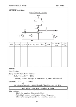 Communication Lab Manual                                    SSIT, Tumkur


CIRCUIT DIAGRAM: -
                        Balanced Modulator (Using Diodes)




D1, D2, D3, D4 – OA79


Waveforms-




                                     17
 