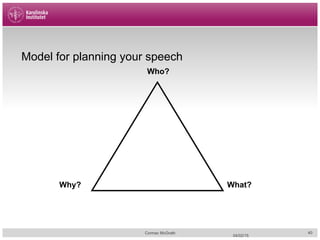 04/02/15
Cormac McGrath
Model for planning your speech
Who?
What?Why?
40
 