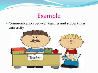 Example
 Communication between teacher and student in a

university.

 